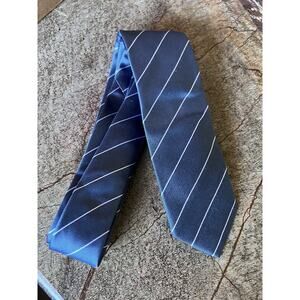 The Tie Bar Men's Navy Blue White Striped Silk Necktie Classic